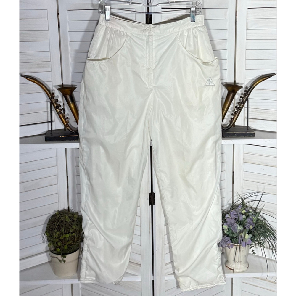 Le Coq Sportif vintage white pants wide legs waterproof elastic waist sz M